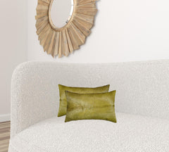 12" X 20" X 5" Lime Cowhide Pillow 2 Pack