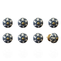 1.5" X 1.5" X 1.5" White Blue Black Handpainted Ceramic Knobs 8 Pack