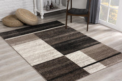 7’ X 9’ Brown And Beige Abstract Blocks Area Rug