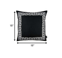 Black and White Greek Key Bordered Throw Pillow