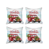 Set of 4 Merry Christmas Vintage Red Car Throw Pillows