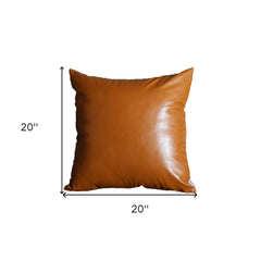 Set Of Four 20" X 20" Brown Faux Leather Zippered Pillow