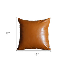 Set Of Four 17" X 17" Brown Faux Leather Zippered Pillow