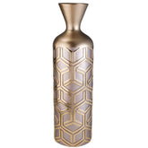 22" Gold and Brown Geometric Polyresin Floor Vase