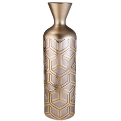 22" Gold and Brown Geometric Polyresin Floor Vase