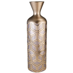 22" Gold and Brown Geometric Polyresin Floor Vase