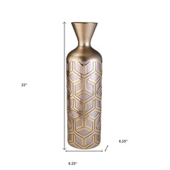 22" Gold and Brown Geometric Polyresin Floor Vase