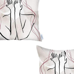 Set of Two 18" X 18" Gray and Black Abstract Polyester Zippered Pillow