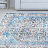 5' X 8' Shades Of Azure Oriental Stain Resistant Area Rug