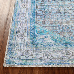 5' X 8' Shades Of Azure Oriental Stain Resistant Area Rug
