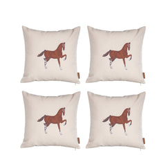 Set of Four 18" X 18" Beige Horse Polyester Zippered Pillow With Embroidery
