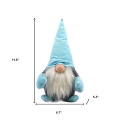 15" Blue and Gray Fabric Standing Gnome