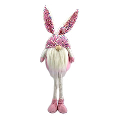 21" Pink and White Fabric Sitting Gnome