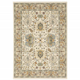 10' X 13' Ivory Oriental Power Loom Stain Resistant Area Rug With Fringe