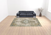 10' X 13' Grey Blue Beige And Gold Oriental Power Loom Stain Resistant Area Rug