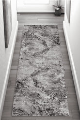 2' X 13' Grey Abstract Area Rug