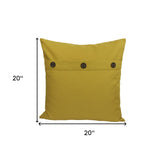 20" X 20" Yellow Linen Blend Zippered Pillow With Buttons