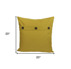 20" X 20" Yellow Linen Blend Zippered Pillow With Buttons