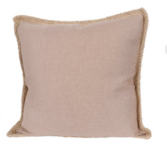 24" X 24" Beige and Brown Polyester Zippered Pillow with Jute Trim