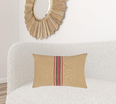 16" X 24" Brown and Red Striped Linen Blend Zippered Pillow