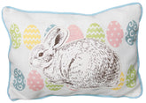 13" X 18" Blue and White Rabbit Easter Easter Bunny Jute Pillow With Applique