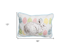 13" X 18" Blue and White Rabbit Easter Easter Bunny Jute Pillow With Applique