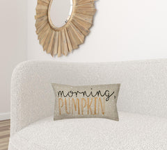 12" X 20" Beige and Orange Thanksgiving Linen Linen Blend Zippered Pillow With Embroidery