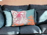 13" X 18" Red Orange Octopus Coastal Polyester Pillow With Applique
