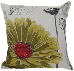 18"x18" Yellow Polyester and Cotton blend Floral Zippered Pillow