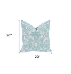 20" X 20" Green and White Damask Polyester Zippered Pillow With Embroidery
