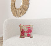 14" X 14" Beige and Red Christmas Santa Jute Pillow