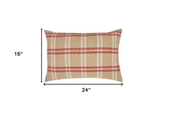16" X 24" Brown and Red Checkered Linen Blend Zippered Pillow