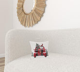 14" X 14" Gray and Red Christmas Holiday Van Linen Blend Zippered Pillow With Embroidery
