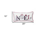 10"x20" Red and Gray Christmas Noel Polyester Zippered Pillow With Embroidery