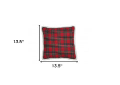 13.5"x13.5" Red and Black Christmas Polyester Plaid Pillow