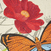18"x18" Beige and Red Butterfly Linen Blend Floral Zippered Pillow