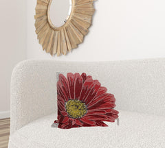 18"x18" Red Polyester and Cotton blend Floral Zippered Pillow