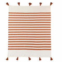 Orange Woven Cotton Striped Throw Blanket