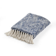 Blue and White Woven Cotton Solid Color Throw Blanket
