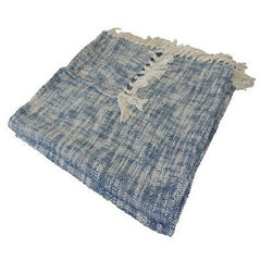 Blue and White Woven Cotton Solid Color Throw Blanket