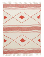 Red Woven Cotton Striped Throw Blanket
