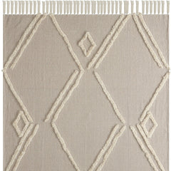 Cream Woven Cotton Herringbone Throw Blanket