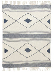 Blue and Off White Woven Cotton Striped Throw Blanket