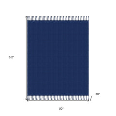Blue Woven Cotton Solid Color Throw Blanket