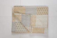 Beige Knitted Cotton Patchwork Throw Blanket