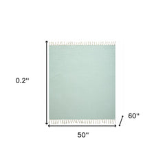 Teal Blue Woven Cotton Herringbone Throw Blanket