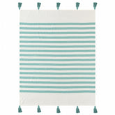 Blue and White Woven Cotton Striped Throw Blanket