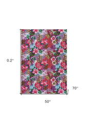 Purple Knitted Cotton Floral Throw Blanket