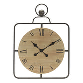 18" Square Brown and Black Wood and Solid Wood Analog Wall Clock