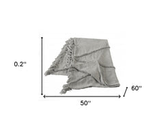 Gray Woven Cotton Solid Color Throw Blanket